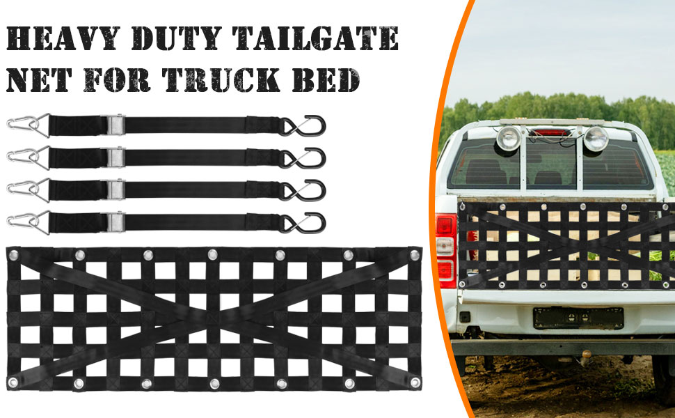 Heavy Duty Truck Bed Cargo Net, Flymer Tailgate Net for