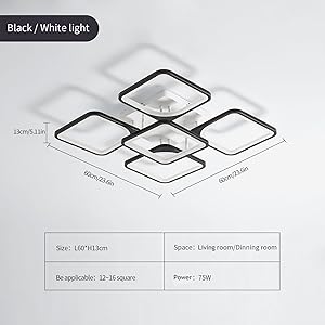 Plafonnier LED Moderne, 75W Lampe De Plafond Design Carré Noir , 6500K Lustres De Salon à Lumière Blanche Froide Éclairage De Plafond Intérieur Pour Chambre à Coucher, Bureau, Cuisine 14 taille du lustre LED carré