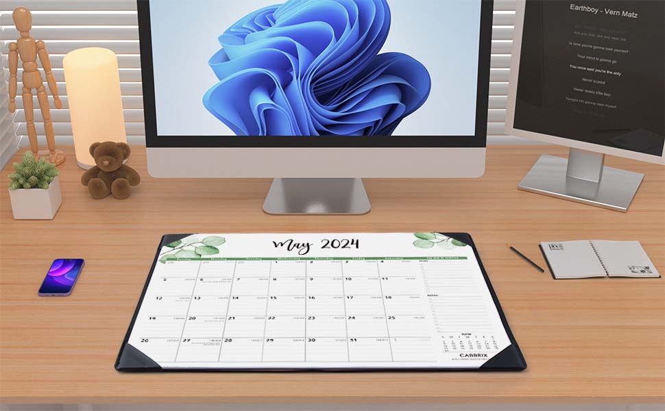 Cabbrix Large Desk Calendar 20242025 with Leather Desktop Mat, Big