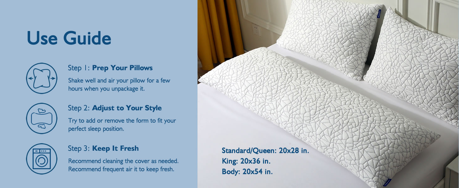 Dafinner Memory Foam Pillows Standard/Queen Size Adjustable Stomach, Back or Side