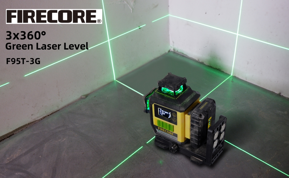 Firecore 3 x 360° Laser Level with Lithium Ion Battery, Green Self ...
