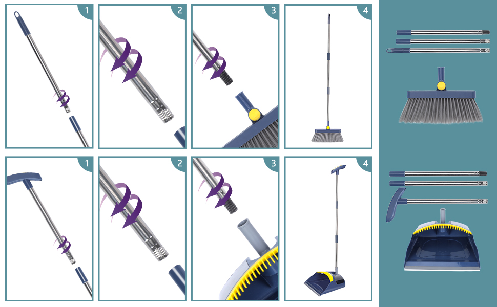 Masthome Dustpan and Brush Sets Long Handled, Soft Bristles Broom and