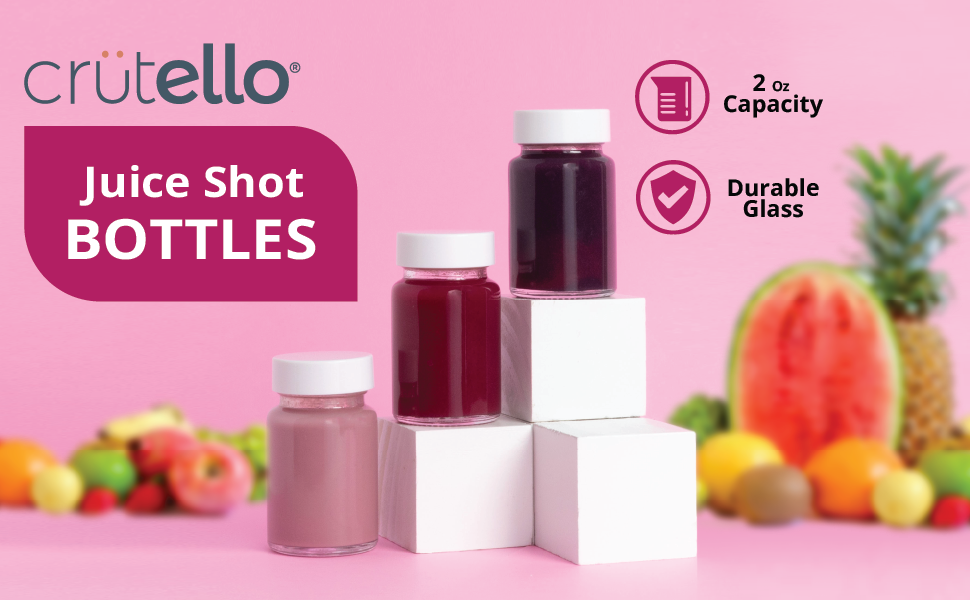 Crutello Juice Shot Bottle 6 Pack Glass 2 oz Small Clear