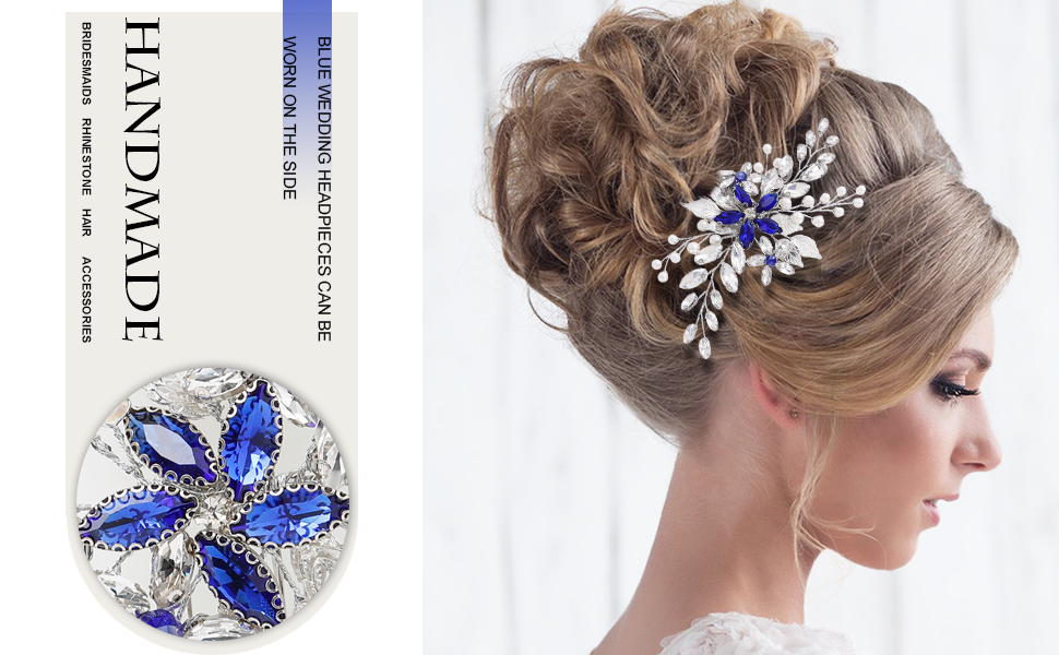 navy blue hair combs for wedding