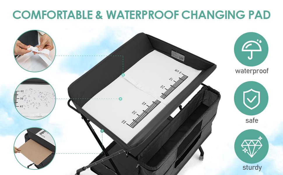 Portable Baby Changing Table with Wheels, Adjustable