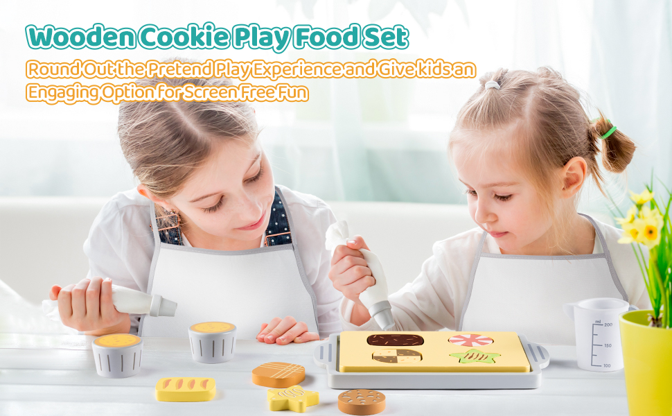 Play Kitchen Accessories, 21PCS Wooden Toys Bake Cookies