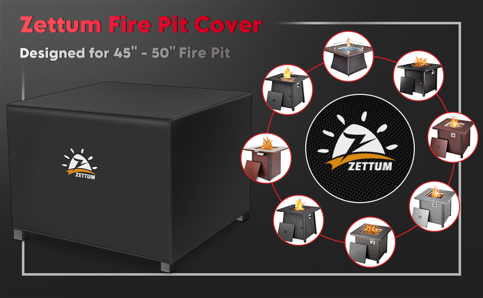 Zettum Fire Pit Cover Square 50 Inch Outdoor Firepit