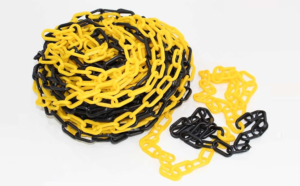 High Visibility 6MM Plastic Chain Yellow and Black 25 Meter Plastic
