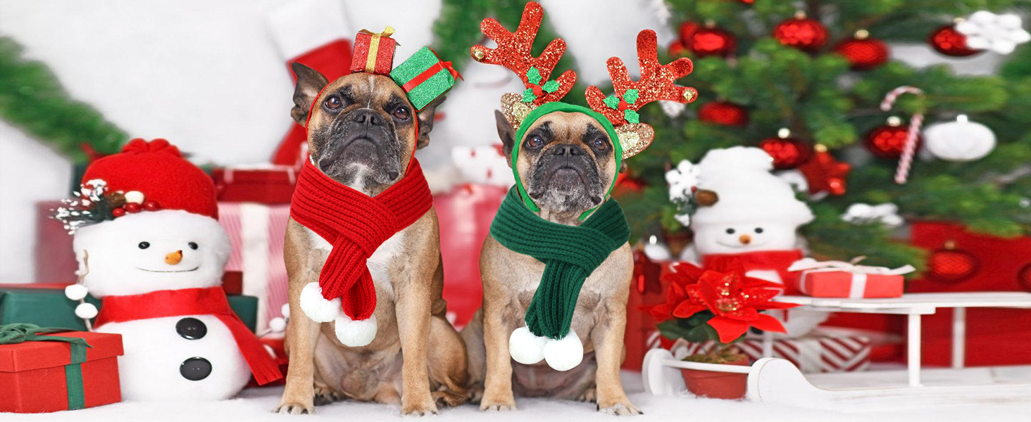 HYLYUN Christmas Pet Scarf 2 Pieces Knitted Pet Collar Winter Cat Neck Warmer Red Green Pet Scarf Puppy Cat Costume Accessories Mini Knitted Scarf for Small to Medium Sized Pets 22 Christmas Dog Knitted Scarf