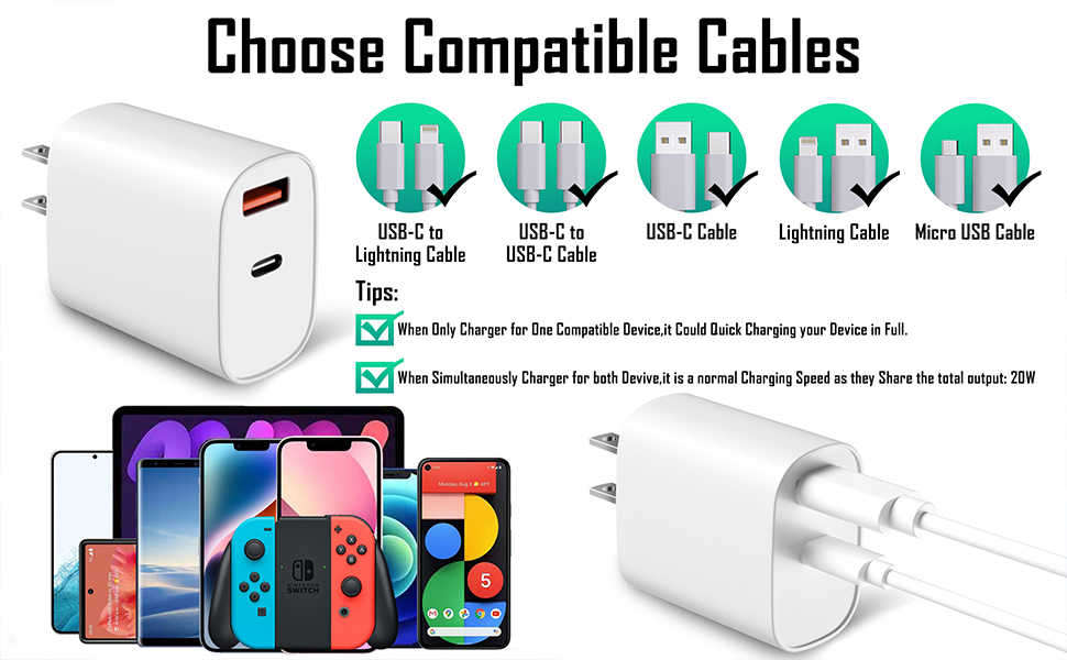 USB C Wall Charger Block 20W, 2Pack Dual Port QC PD 3.0 Type C Fast Charging Block