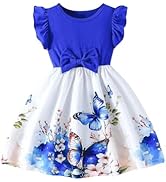 WDIRARA Toddler Girl's Butterfly Ruffle Cap Sleeve A Line Dress Birthday Party Bow Flared Dresses