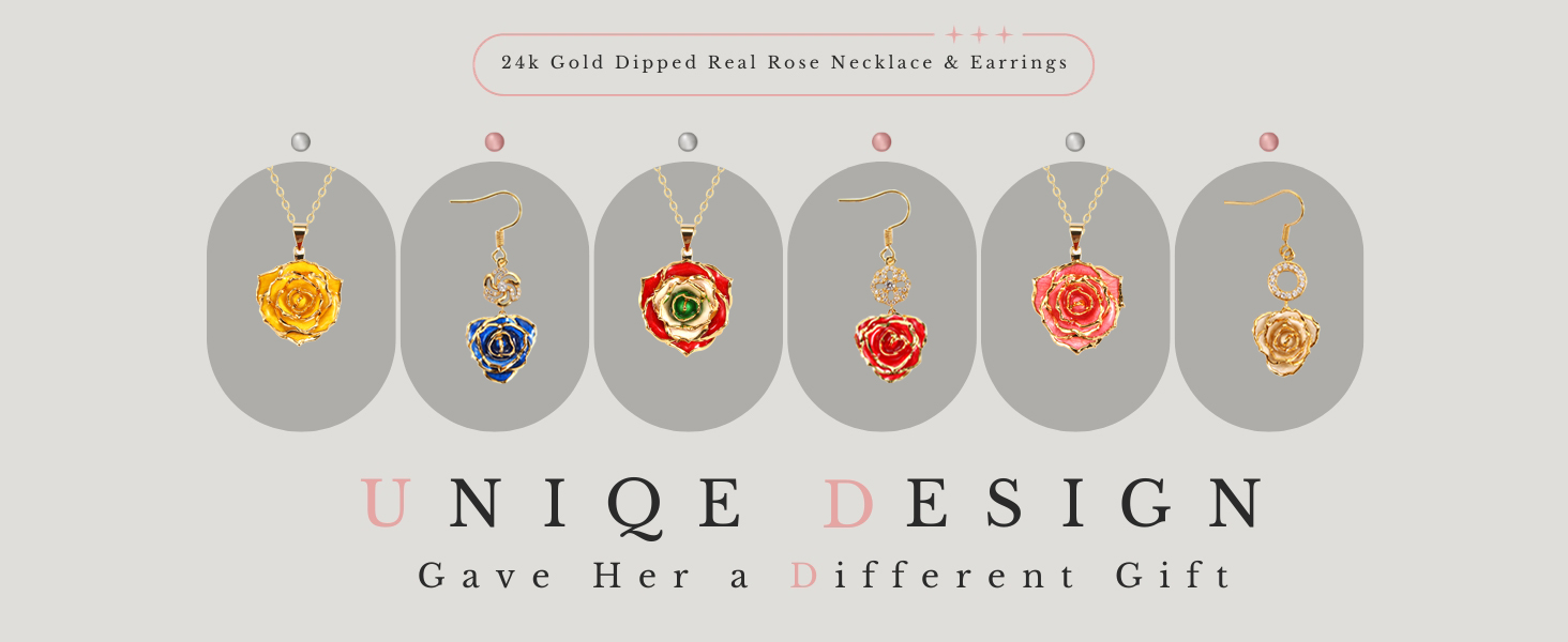 24K gold dipped rose necklace earrings