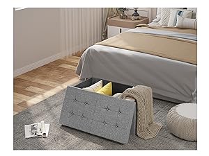 WOLTU Pouf Contenitore. Cassapanca Poggiapiedi Pieghevole Da 80L Con Coperchio Rimovibile. Panca Contenitore In Lino Oxford. Seduta Imbottita. 76x38x38cm. Grigio Chiaro 16 4