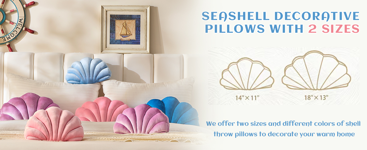 Vdoioe Shell Pillow，Seashell Decorative Pillow Light Blue