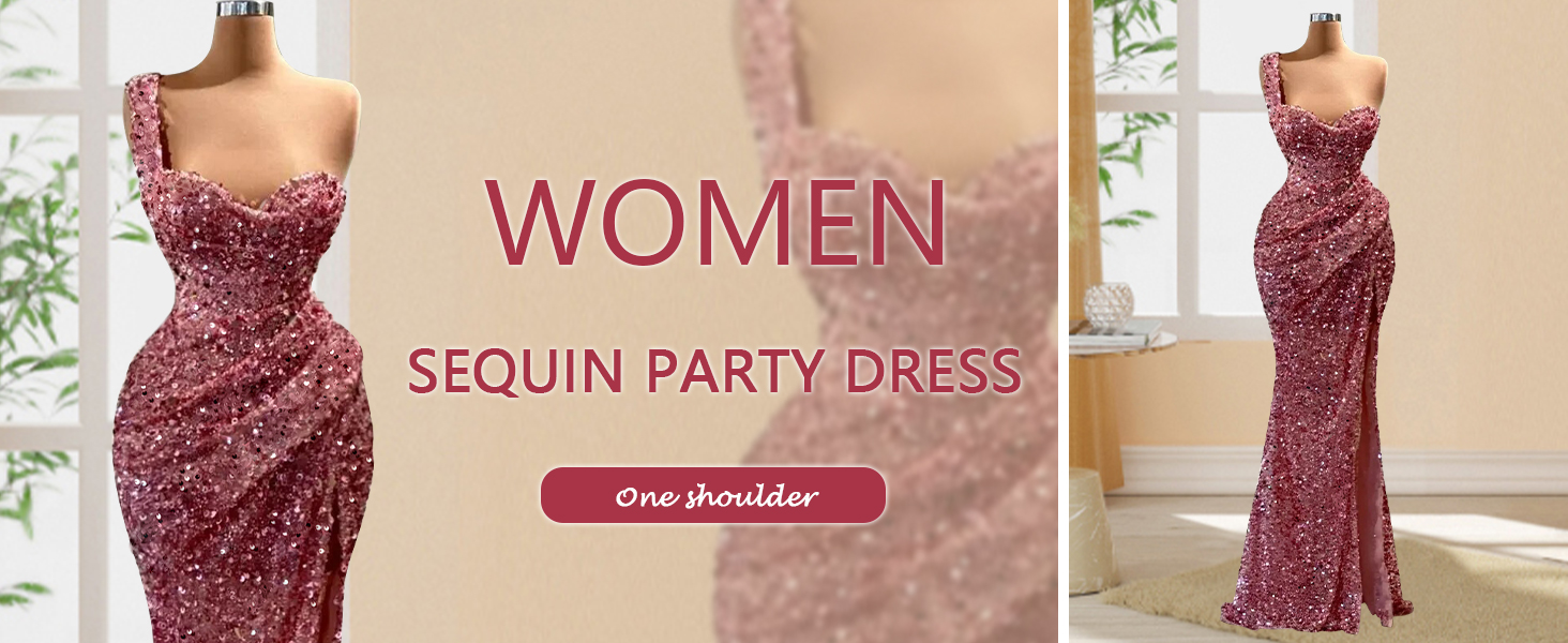 One Shoulder Sequin Prom Dresses 2024 Sparkly Mermaid Slit