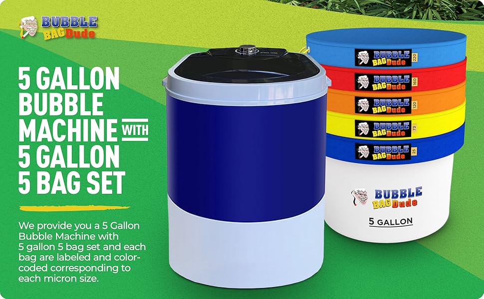 BUBBLEBAGDUDE Bubble Bags Machine 5 Gallon 5 Bag w/ 110 Volts Mini Washer Set Herbal Ice