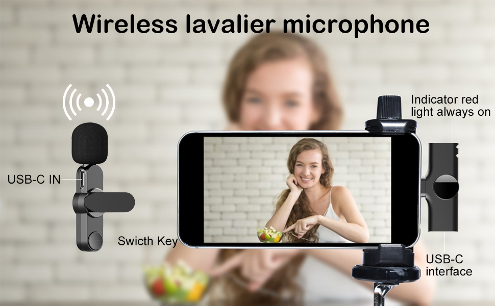Wireless Lavalier Microphone for Phone USB C Clip on Lapel ， TypeC