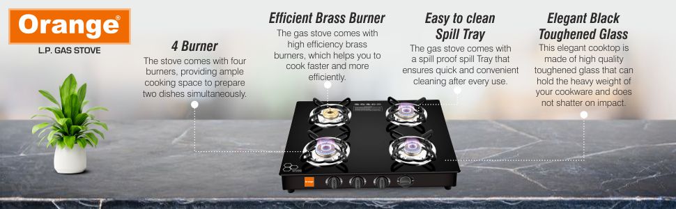 Orange Elite 401 Glass Black Color Gas Stove