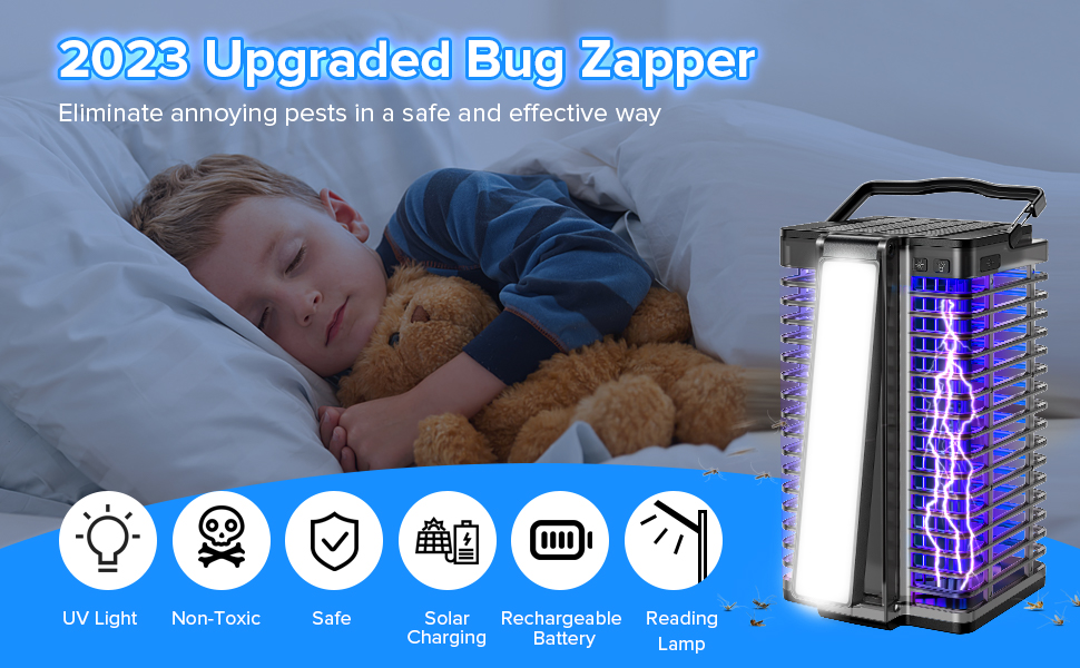Bug Zapper Outdoor Indoor, Solar Mosquito Zapper with
