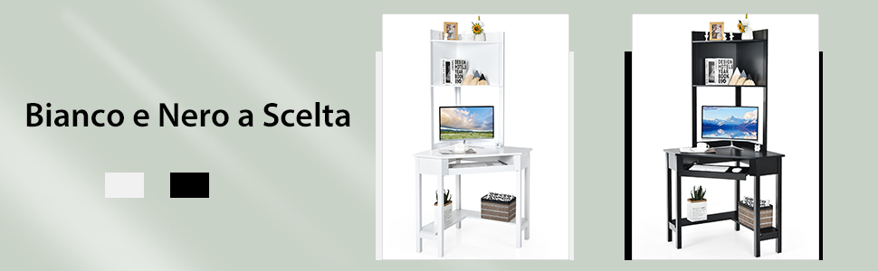 COSTWAY Scrivania Angolare In Legno, Scrivania Porta PC Con Libreria, Vassoio Per Tastiera E Ripiani, Scrivania Salvaspazio E Moderna Per Casa E Ufficio, 70 X 70 X 172 Cm, Bianco 15 1