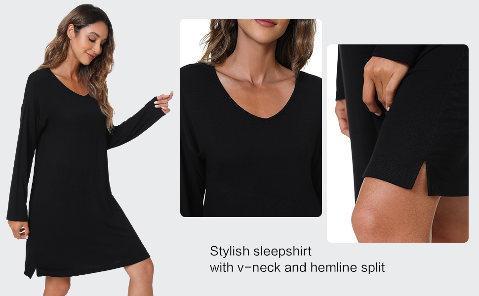 WiWi Viscose from Bamboo Nightgowns for Women Long Sleeve Sleep