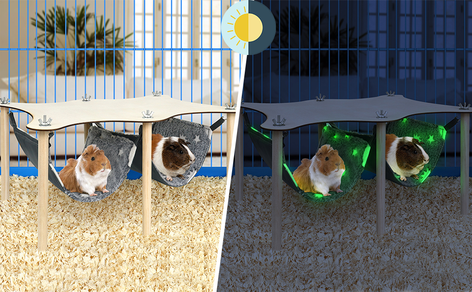 Albefer Guinea Pigs Hammock with Natural Wooden Stand, Durable Hanging Hammock Bed, Guinea Pig