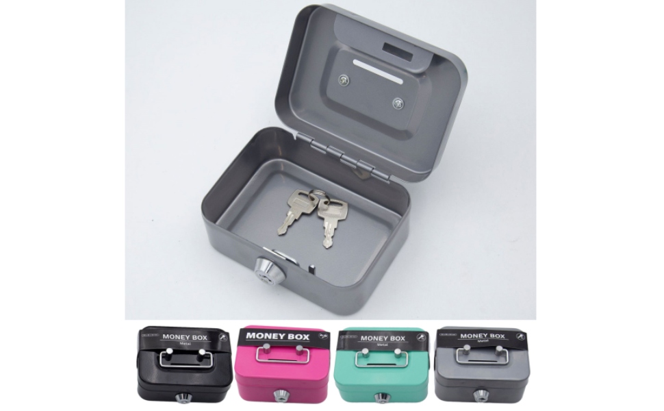 Small Lock Box With Money Tray, Cash Box For Kids, Portable Metal Money Safe For Cash, Lockbox White