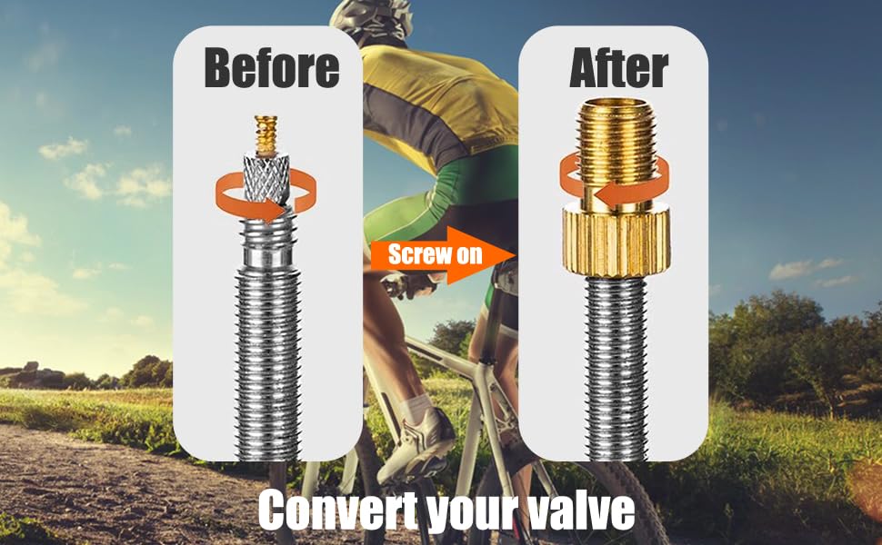 TCPENG® 4 PCS Presta to Schrader Bike Valve Adaptor, Brass Bike Pump Adapter Converter, Rubber