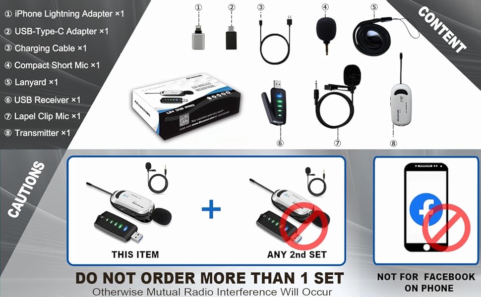 Alvoxcon Wireless Microphone for iPhone & Computer USB Lapel Mic System