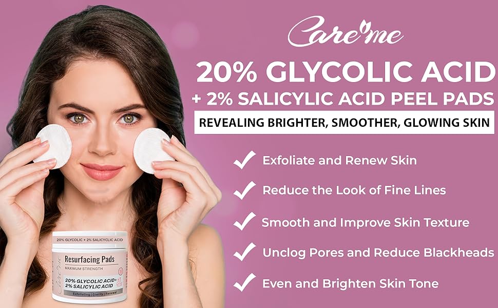glycolic salicylic acid pads AHA BHA face exfoliating wipes 20 25 30 percent skin resurfacing pads