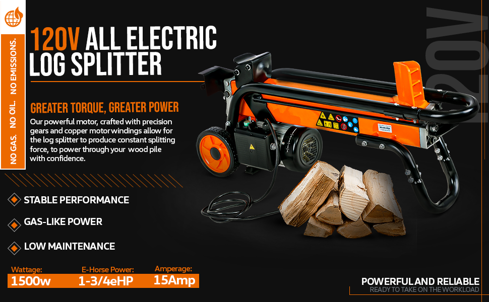 SuperHandy Log Splitter Electric Portable 6 Ton Ram System