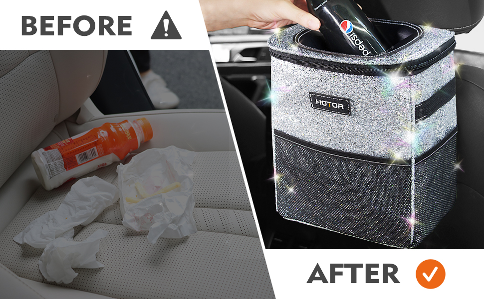 HOTOR Car Trash Can with Lid and Storage Pockets 100