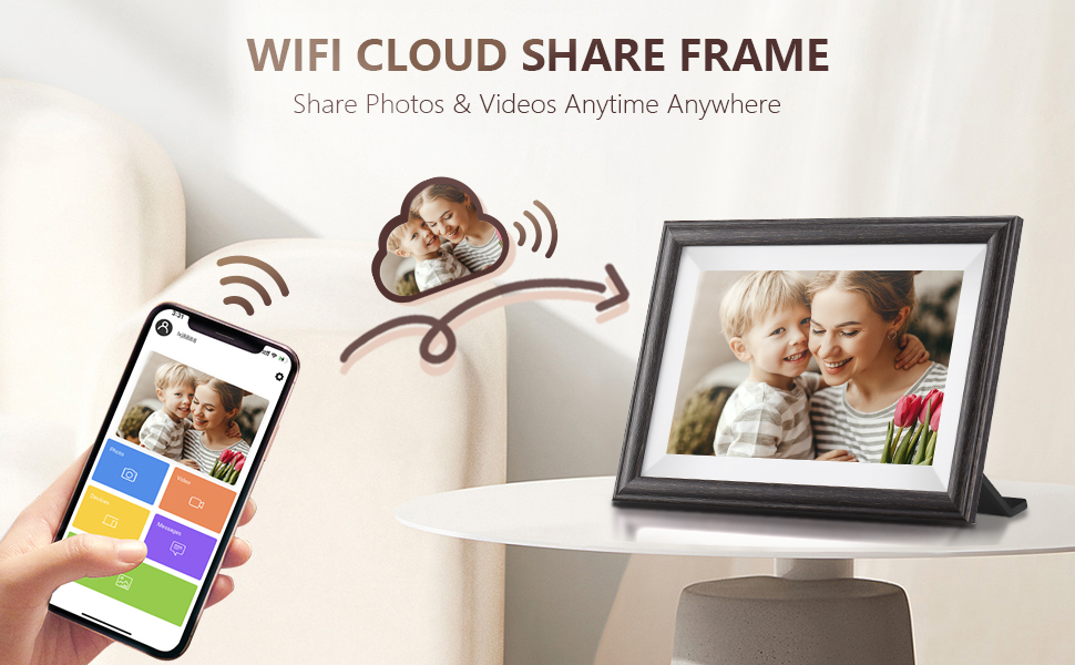 WiFi Digital Picture Frame, Pastigio 10.1" HD Wooden