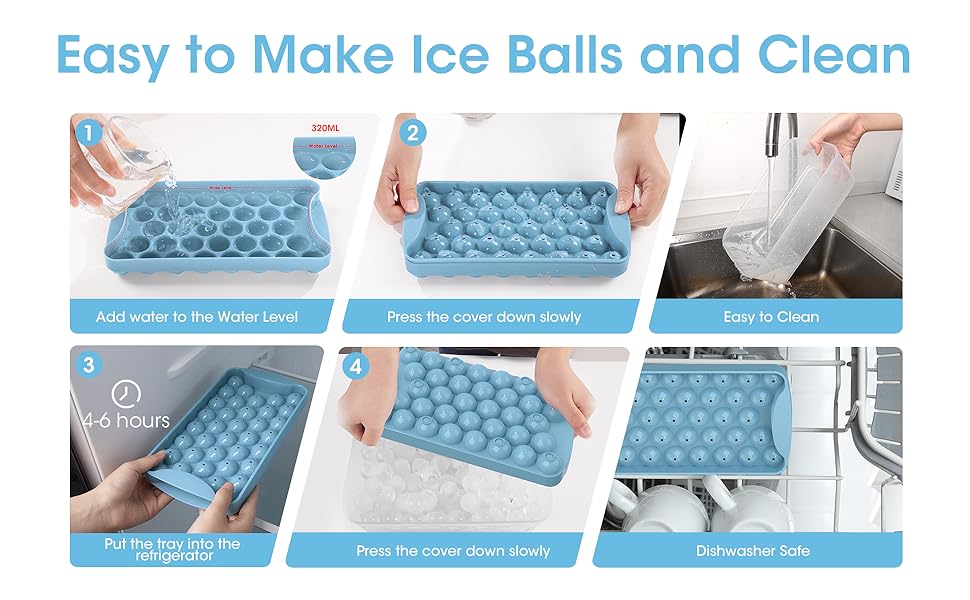 ICEXXP Round Ice Cube Trays with Lid and Bin 2 Pack Ice