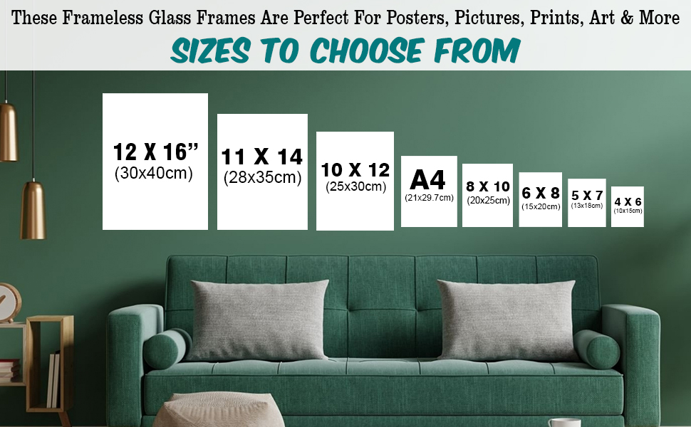 (Set of 6) 8" x 10" Frameless Clip Frame Glass Front Photo Poster