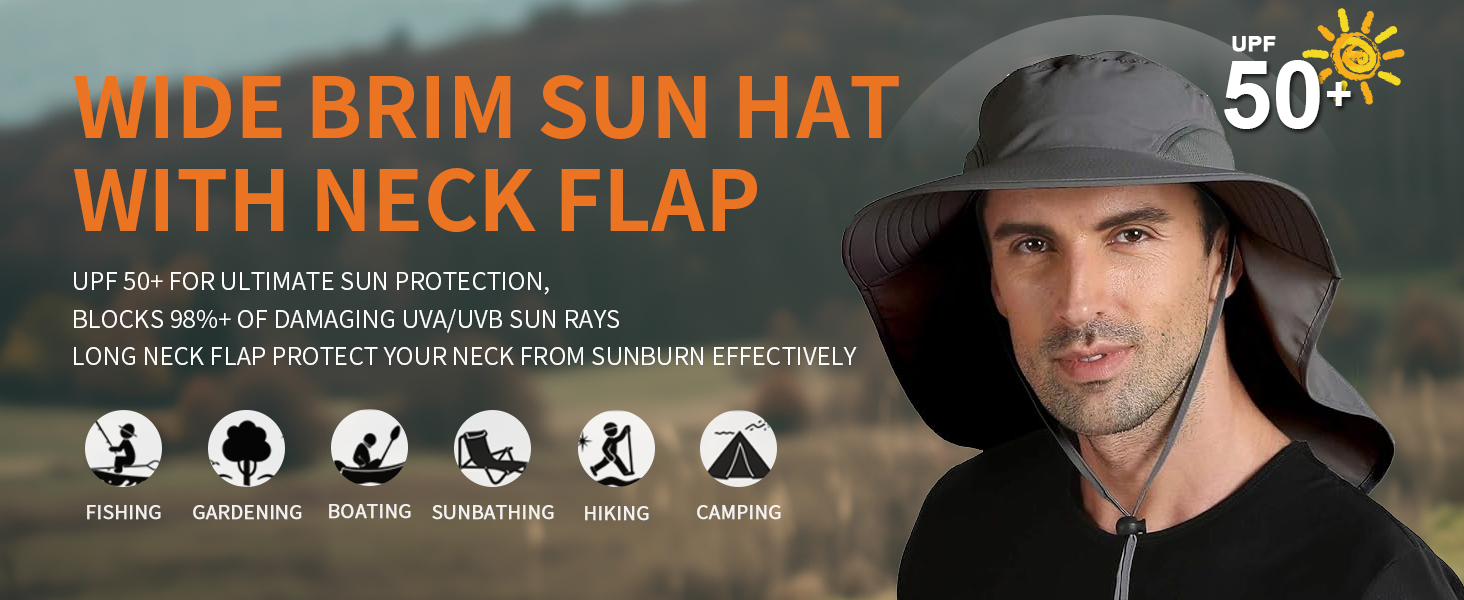 WIDE BRIM NECK FLAP SUN HAT FOR MENS WOMENS