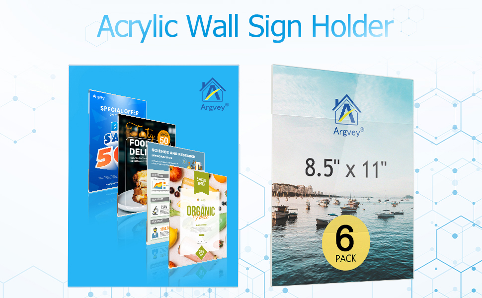 Acrylic Sign Holder 8.5 X 11 inch Wall Mount, 6Pack Clear