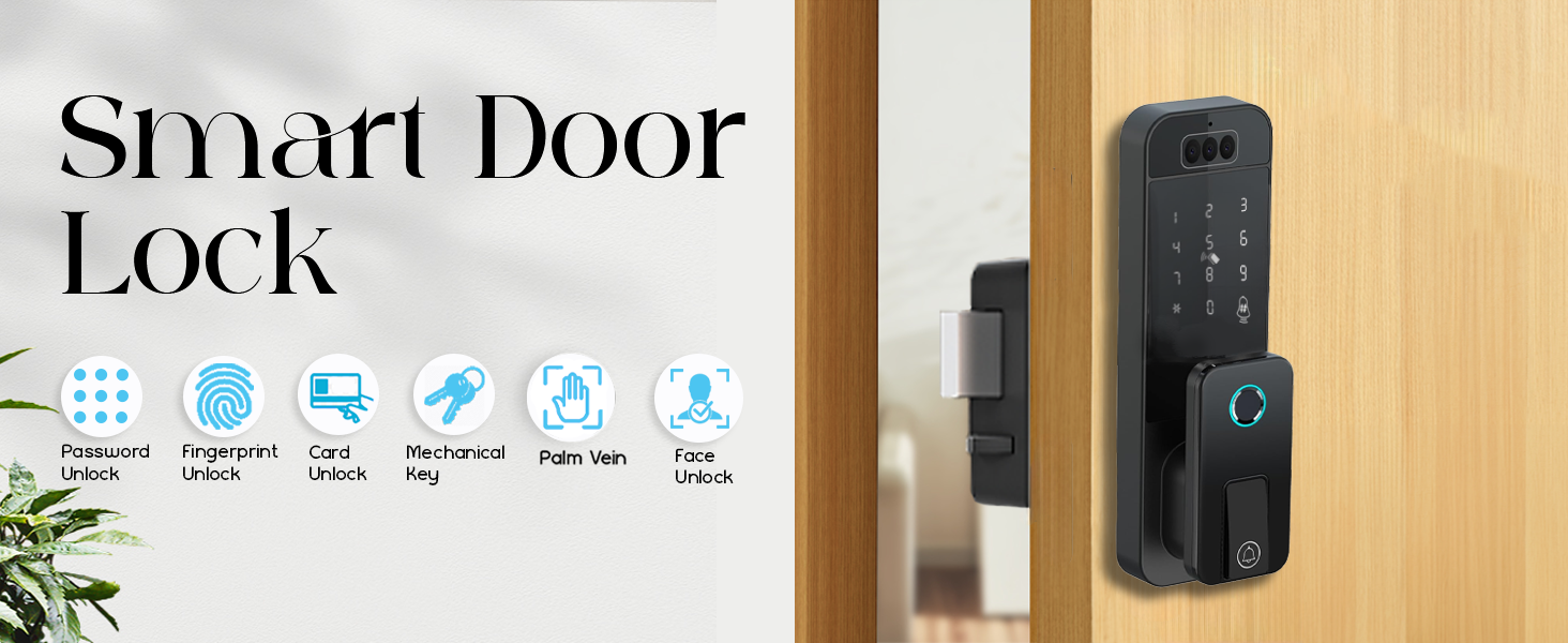 Smart Door Lock, Face Recognition, Palm Vein, Fingerprint Lock, Password Lock, Card Lock, Key
