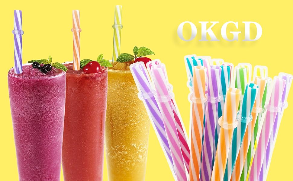 OKGD 100 Piece Reusable Hard Plastic Straws. BPAFree, 9 Inch Long Stripe Drinking