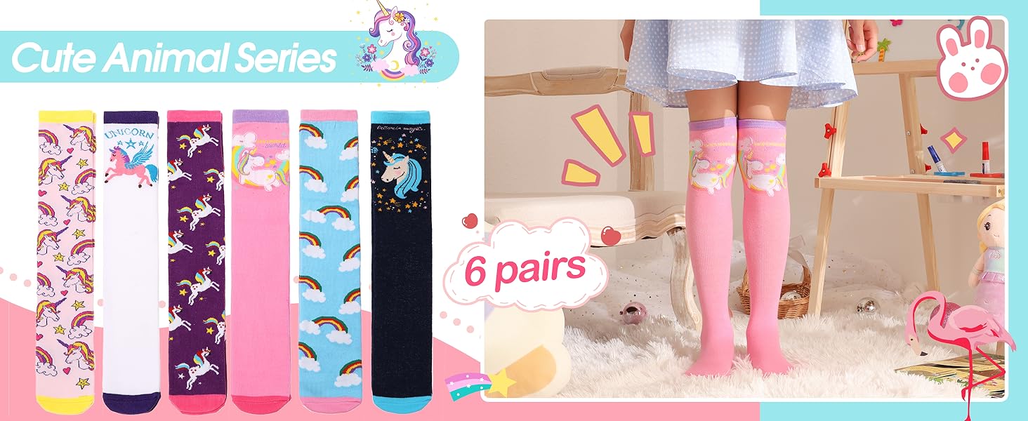 MOGGEI 6 Pairs Kids Girls Knee High Socks