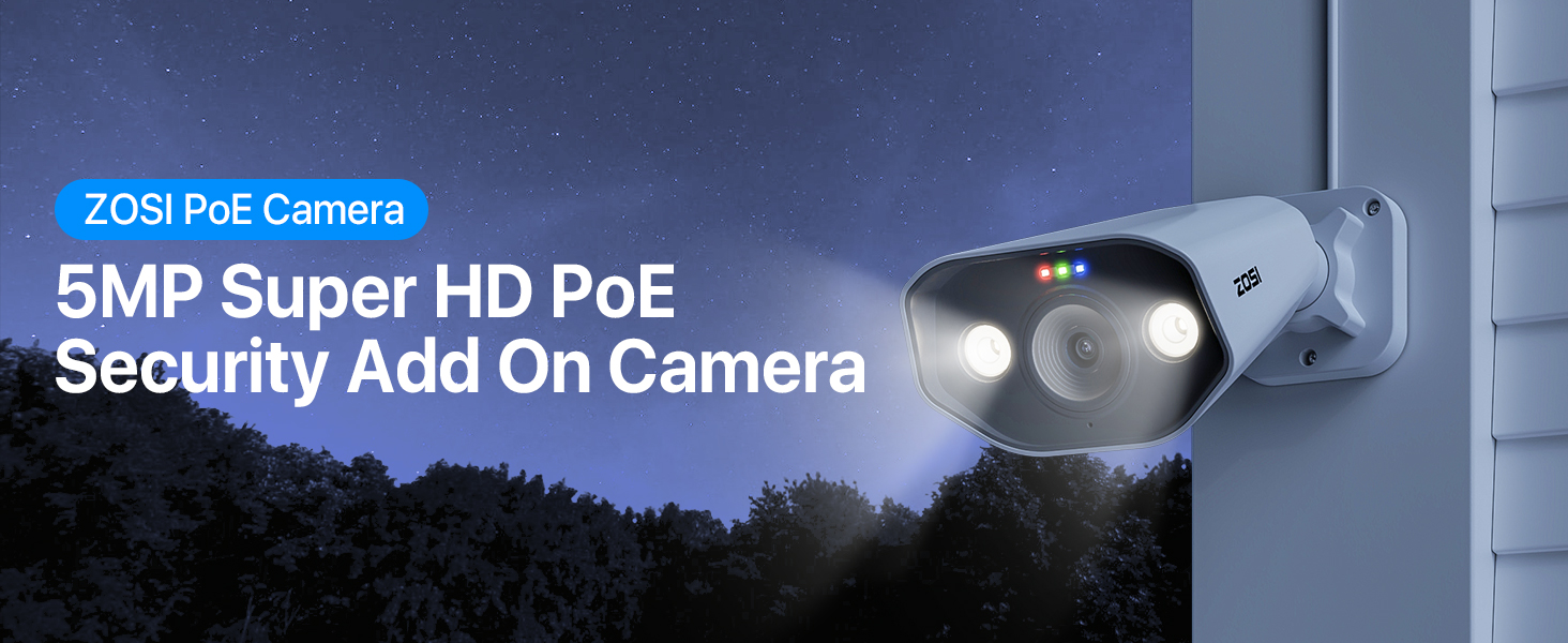 ZOSI 5MP PoE Security Camera with Human Vehicle Detection