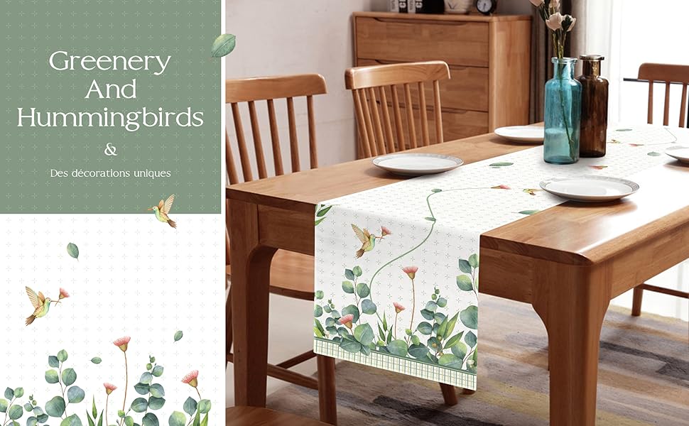 Summer Table Runner Plants and Hummingbirds Table Runner