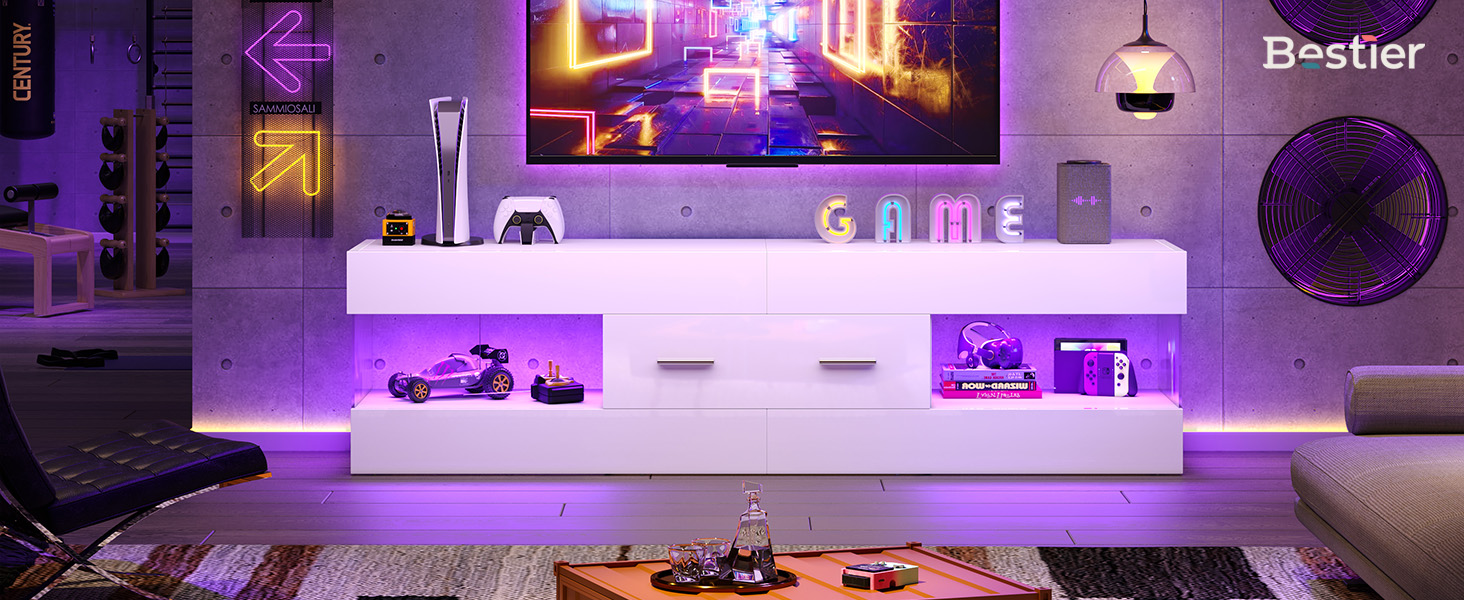 Bestier テレビ台 ‎幅152.4×奥行き35×高さ40cmテレビボード 32/40/43/50/55/65型対応のtv台 引き出し付きテレビラック 収納棚付きローボード おしゃれ 鏡面仕様