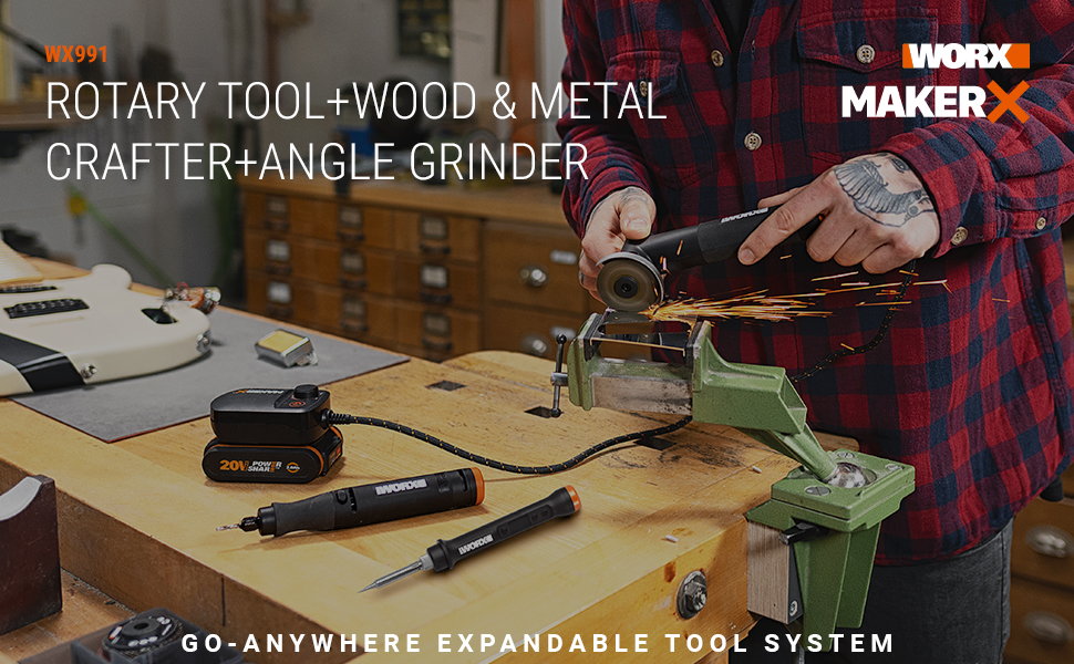 Worx 20V 3Tool MakerX Combo Kit WX991, PowerShare, Rotary Tool+Wood