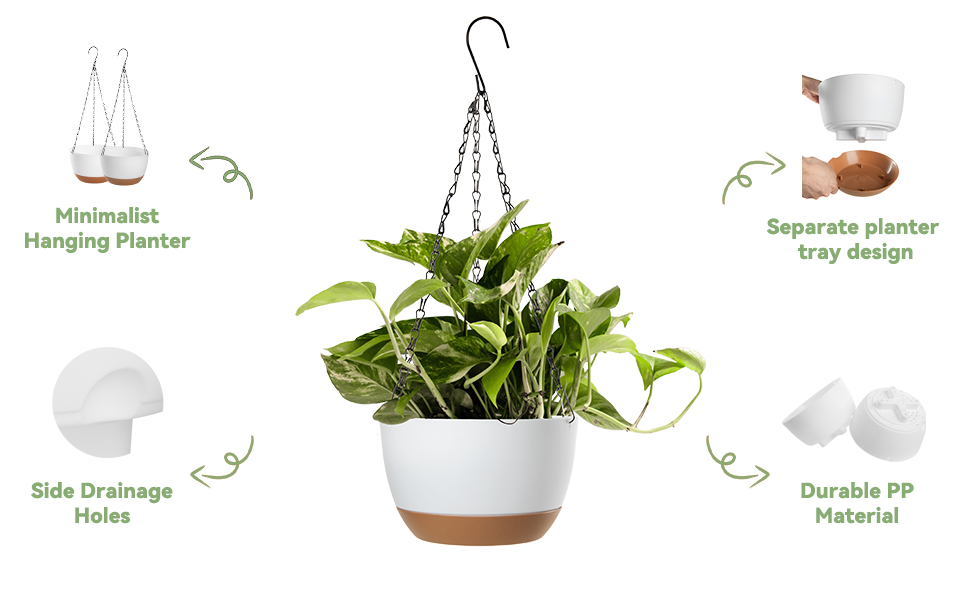 Hanging Planters, Set of 5 White Hanging Pots, 8.3 Inch