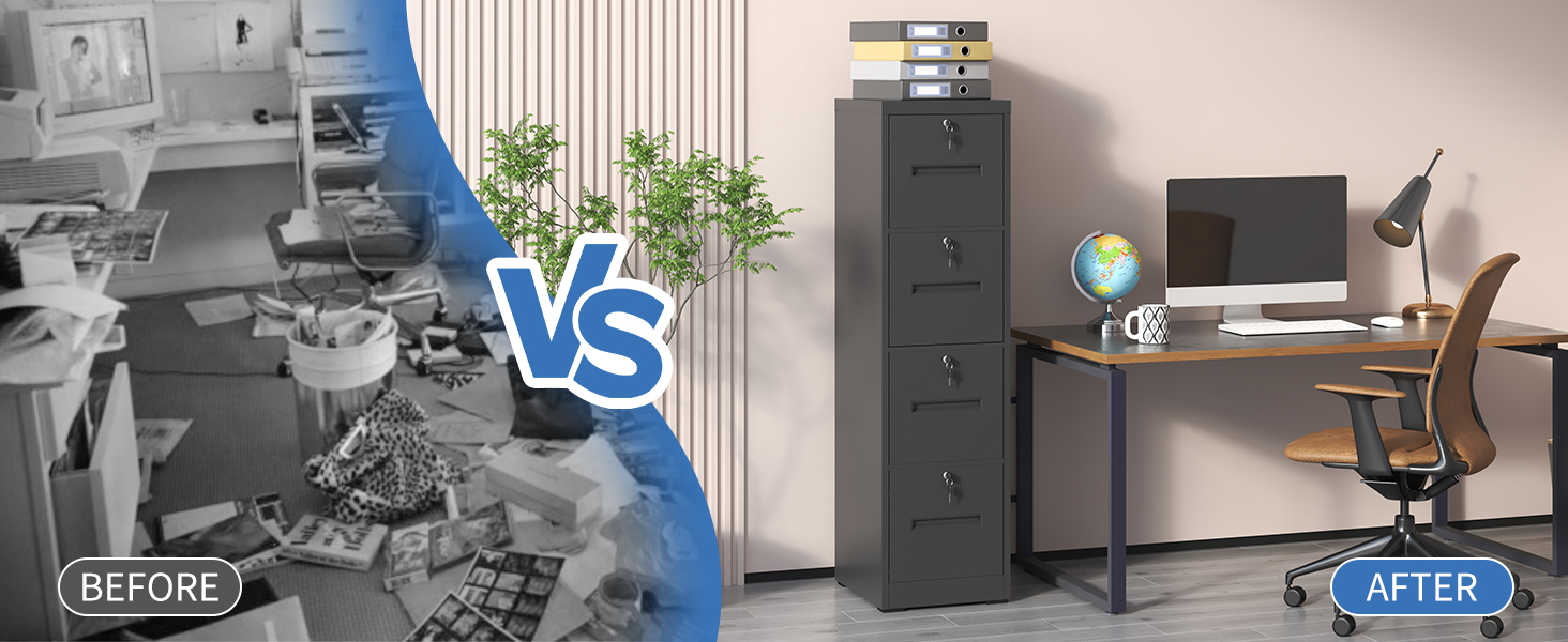 FLIXELIO 4 Drawer File with Lock, Black Filing