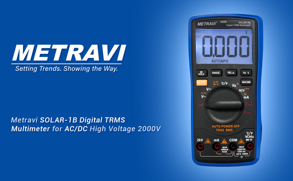 Metravi SOLAR1B Digital TRMS Multimeter for AC/DC High Voltage 2000V