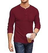 COOFANDY Men's Henley Shirts Long Sleeve Basic Waffle Pique Pullover T-Shirt with Pocket
