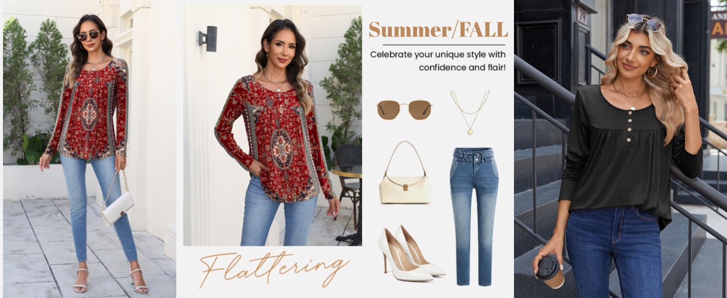 Zeagoo Womens Fall Shirts Dressy Casual Long Sleeve Tunic Tops