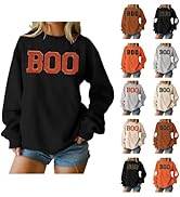 Halloween Sweatshirts for Women 2025 Boo Graphic Chenille Embroidered Tops Ghost Spooky Season Sw...